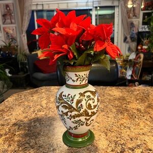 Laura Ashley Red and Green Floral Vase